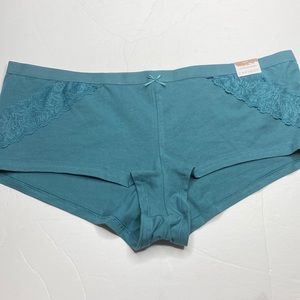 Teal cotton boyshort panty with lace trim NWT Lane Bryant plus size panty